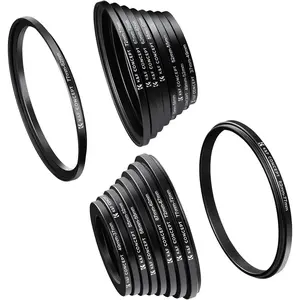 K&F CONCEPT 18 Pieces Filter Ring Adapter Set, Camera Lens Filter Metal Stepping Rings Kit (Includes 9pcs Step Up Ring Set + 9pcs Step Down Ring Set) Black