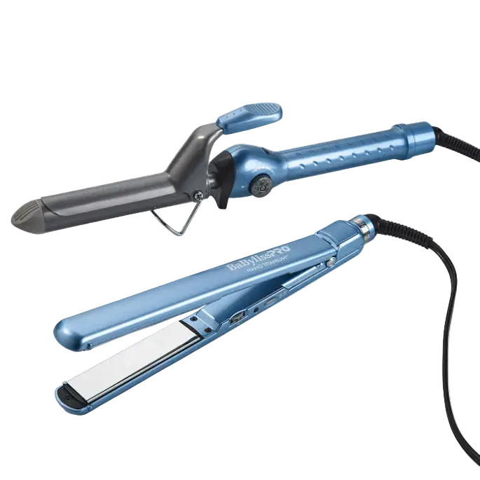 BaBylissPRO Nano Titanium Hair Styler Set - 1.25" Barrel Curling Iron, 1" Ultra-Thin Ceramic Flat Iron, Smooth Straightener and Curler Appliance, Barrel Curling Irons