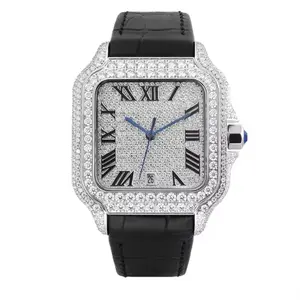 Moissanite & Leather Strap Watch GRA Certified Stones Iced Out Luxury Watch
