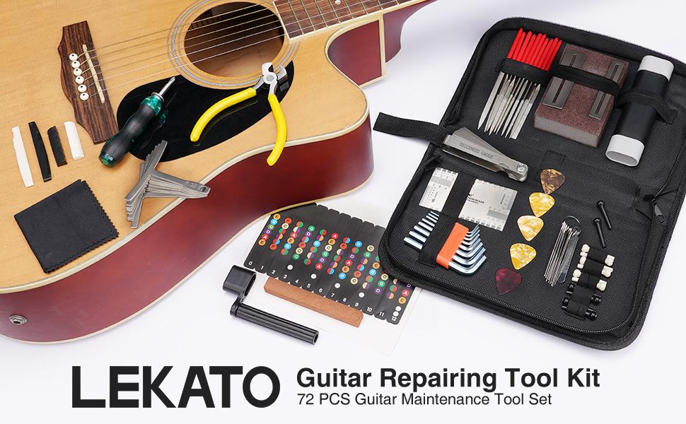 LEKATO 72Pcs Guitar Tool Kit, Guitar Repair Kit A Gift for Guitar Enthusiast Beginners Proscenium, Guitar String Winder Tool, Guitar Maintenance Kit, Ukulele Bass Banjo Acoustic Guitar Tools