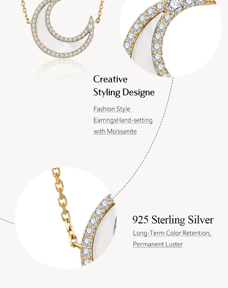 ATTAGEMS Classic D VVS1 Color Lab-Created Moissanite Crescent Moon Pendant Necklace for Women Men Unisex Daily Wear Sterling Silver Engagement Anniversary Birthday Travel Wedding Party Gift N050