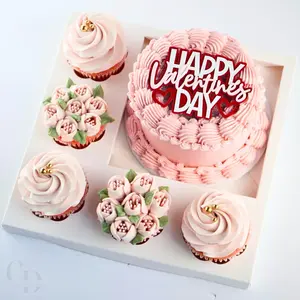 Bento Cupcake and cake box, 5 cupcake cavity space and 1 4-5in cake slot, white box with clear lid- 5 pack