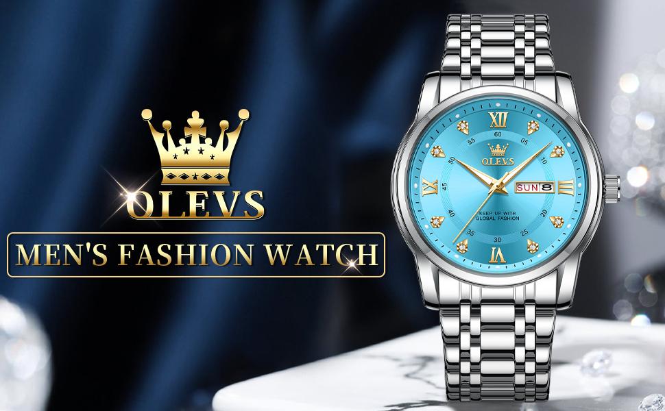OLEVS Classic Men's Watches Stainless Steel Quartz Analog Date Display Waterproof Business Wristwatch with Luminous Feature