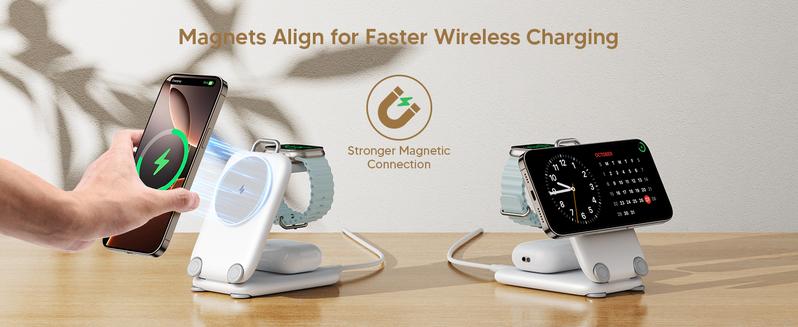 【Valentine's Day Gift】PaktVault 2025 Traveling Fast Wireless Charging Station for Apple Devices, Magnetic 3 in 1 Travel MagSafe Charger Stand for iPhone 16 15 14 13 12 Pro Max Plus, Apple Watch& Air pods 4 3 2 Pro