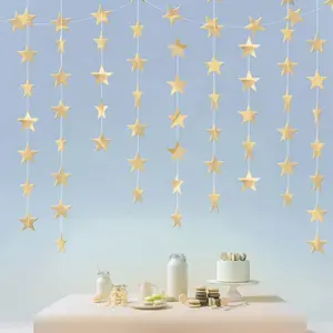 Champagne Shining Star Hanging Garland Champagne Hanging Sparkling Star Streamer Glitter Bunting Banner Twinkle Backdrop for Wedding Baby Shower Birthday Xmas Decorations 40 Feet