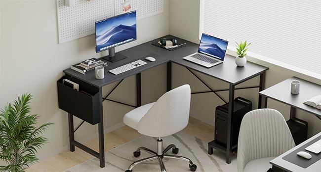 Furnest Furniture Indoor Furniture L Shaped Computer Desk - Gaming/Work Table Corner Desk 50 Inch PC Writing Desk Study Desks with Wooden Desktop CPU Stand Side Bag Reversible for Home Office Dorm Small Space