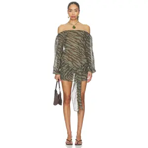 lovewave The Neko Mini Dress in Brown And Green Zebra