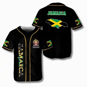 Personalized Jamaica Baseball Jersey Shirt, Custom Name Button Up Fanwear, Jamaican Flag Map Design 3J