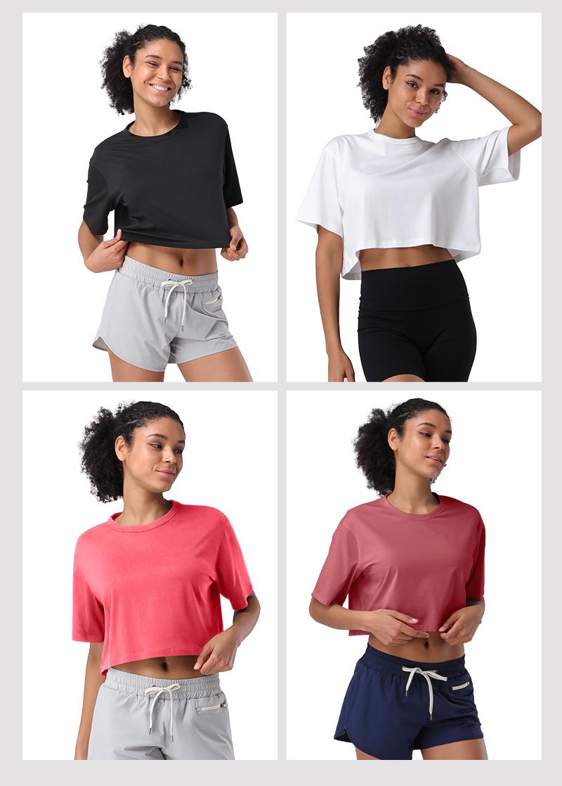 Pioneer Camp Bamboo Viscose Workout Crop Tops for Women Short Sleeve Loose T-Shirts Cropped Athletic Gym Running Yoga Tee