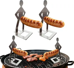Fun BBQ Grill Men's Hot Dog Rack Stainless Steel Sausage Rack for Barbecue Camping and Parties Black 2 Piece Portable Reusable Kitchenware Food Material Stable Base Funny Shape