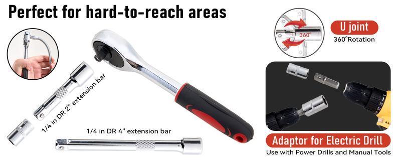 46/53 pcs Car Repair Tool Kit, Household Machinery Tools Set,Standard Socket Wrench, 1/2 * 1/4 "3/8" Drive Depth,Ratchet Screwdriver Compatible with Car Repair & Bicycle Repair, Hardware Toolbox,Auto Household, Christmas Gift for Dad,Black/Green