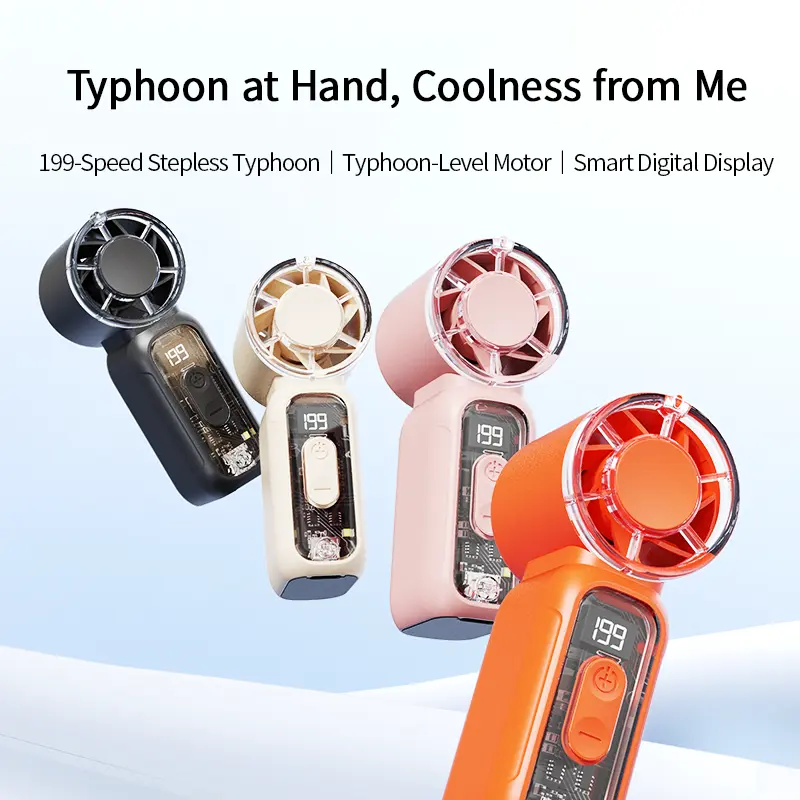 Mini Multipurpose Handheld Fan, Powerful Turbo Portable Fan with Speed Levels 1–199, 18,000 RPM High-Speed Motor, 3–13 h Max Cooling Time, 3600mAh Rechargeable Battery, Pocket Personal Travel Gadget for Women and Men