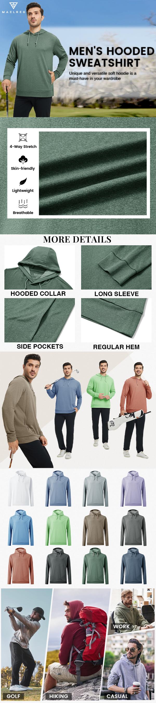 MAELREG Men’s Solid Color Lightweight Golf Hoodie, 4-Way Stretch Breathable Dry Fit Pullover, Athletic Casual Fall Fashion drawstring sweatshirt Menswear Tops