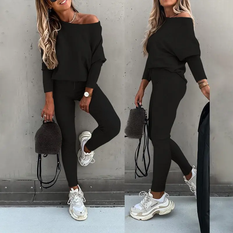 2026 CHICME Women's 2 Piece Lounge Outfit Long Sleeve Pullover Tops Drawstring High Waisted Pants Set Tracksuit Round Neck Pre-Fall Sweatpants Sets