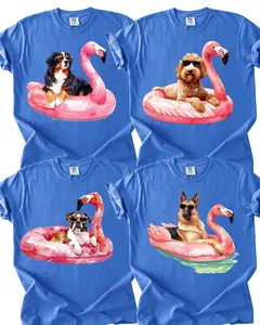 Flamingo Float Dog Shirt ~ Dog Mom Summer Shirt, Unisex Apparel Relaxed Fit Printed In The USA Clothing Womenswear Casual Comfort Cotton Top Athletic Boho Chic