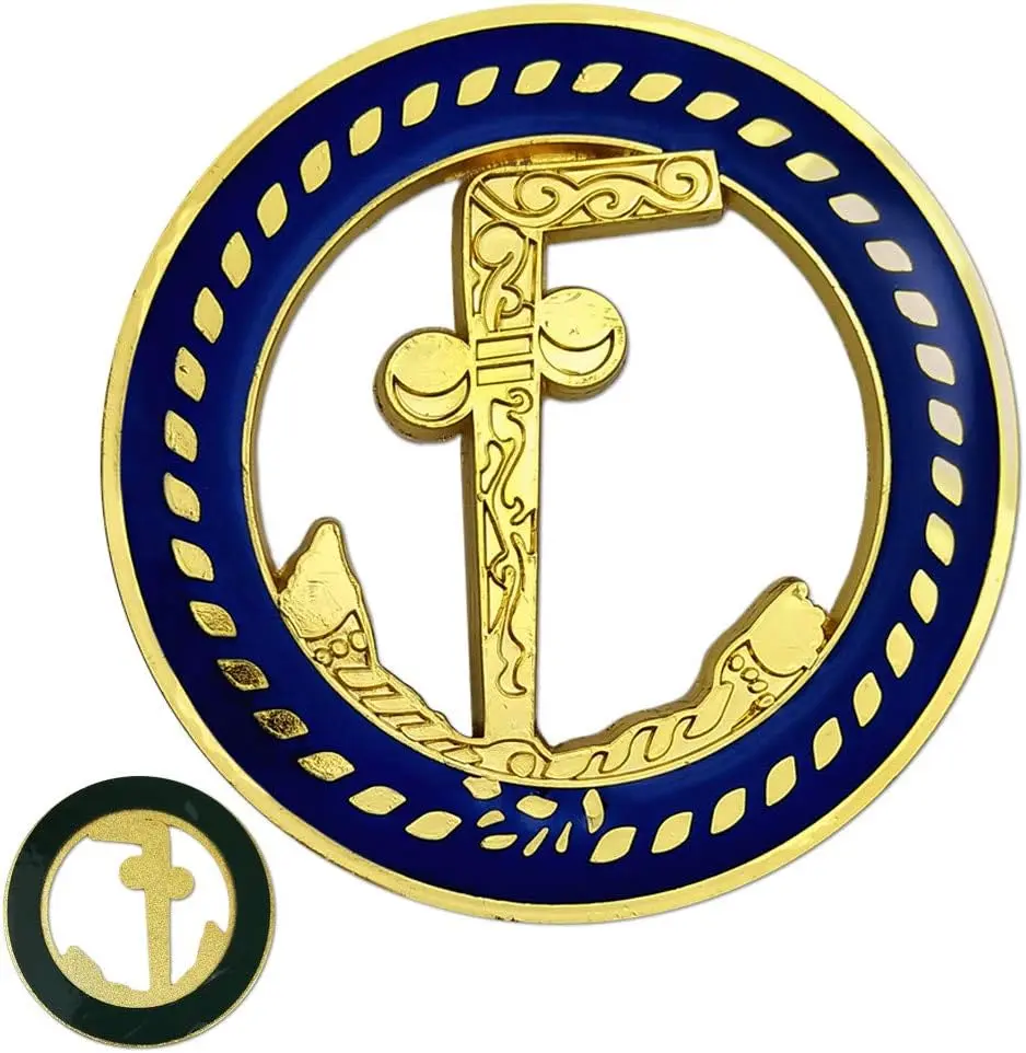 Tubal Cain Round Masonic Emblem Car Sticker - Blue & Gold, Exquisite Workmanship, Freemasonry Bible-Themed Collectible, Perfect Souvenir for Freemasonry Collectors, Vehicles Exterior Accessory