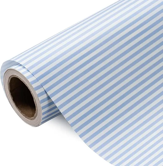 WRAPAHOLIC Light Blue Stripe Wrapping Paper Roll, Classic Kraft Gift Wrap with Blue & White Stripe Design, Elegant Paper for Baby Shower, Birthday, Wedding & Special Occasion Gifts,17 Inch x 16.5 Feet