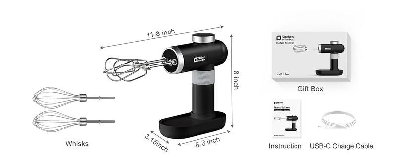 Cordless Hand Mixer, Electric Mixer Handheld Digital Display 7 Speed Rechargeable with Stainless Steel Attachments Whisks Beaters Dough Hooks & Storage Base, Blender for Baking, Eggs