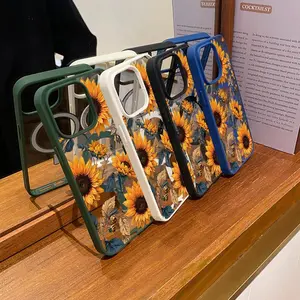 Wild Sunflowers Pattern Magnetic Phone Case Supports Wireless Charging for iPhone 15 17 16 14 Pro Max 13 12 11 Air XR XS Plus E Shockproof Non Slip Protection Silicone Transparent Acrylic Cover Cellphone Protective