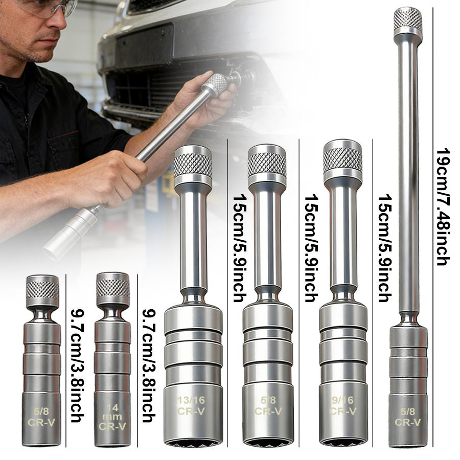6PCS 3/8-Inch Drive Magnetic Swivel Spark Plug Socket Set, Thin Wall, Include 9/16-Inch, 5/8-Inch, 13/16-Inch, 14mm,Socket, Length: 4-Inch, 6-Inch, 11-Inch, 12-Point, CR-V,#TikTokShopBlackFriday
