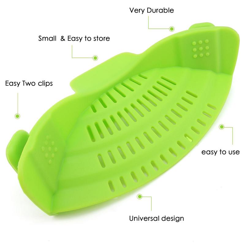 Heat-Resistant Silicone Clip-On Colander Quick Draining for Vegetables Pasta Noodles Kitchen Gadgets for Bowl Pots Pans Utensils Kitchenware