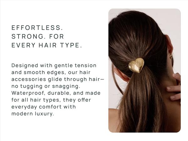 PAVOI Waterproof Chunky Metal Hair Band Ponytail Holders for Women - 14K Gold Plated Stainless Steel Statement Cuff Fashion Accessories - Stretchy Gold Hair Ties