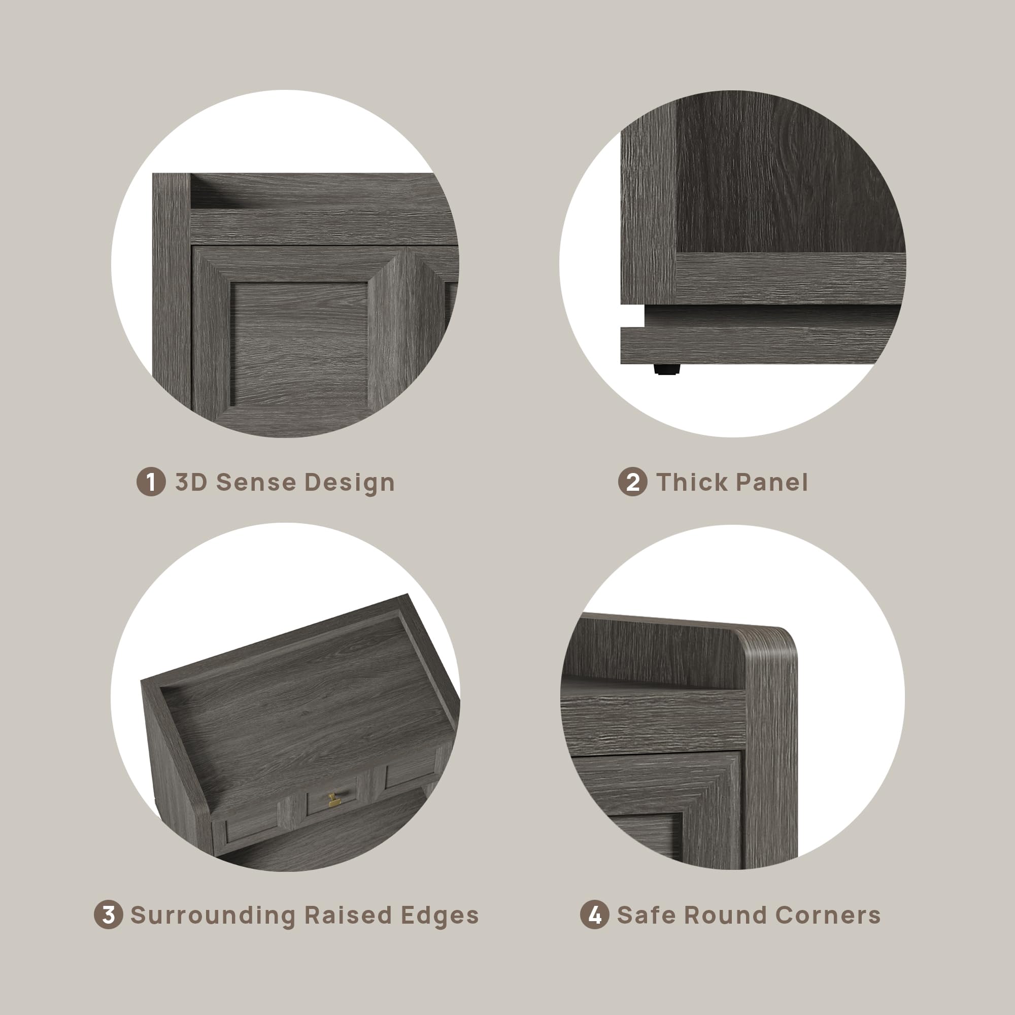 SICOTAS 31" and 26” Wide Nightstands Set of 2, Large Night Stands with Drawer, Oversized King Size Nightstand Bedside Table for Bedroom, Farmhouse End Side Table Set of 2 with Round Corners,Grey White Oak,Durable and Sturdy