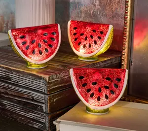 QVC S/3 Illuminated Mercury Glass Watermelon Slices, Home Decorative Fruit Accent