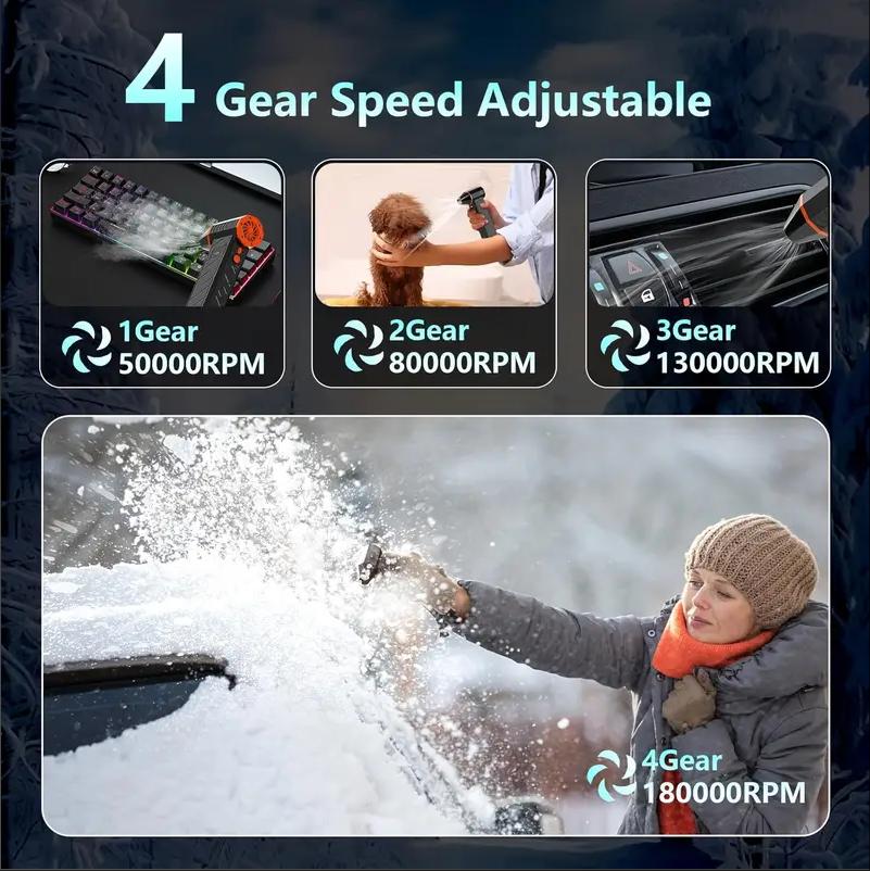 HSTOP Electric Air Duster with Flashlight ,Portable Cordless Leaf Blower Turbo Fan ,4 Wind Speeds LED Display ,10000mAh Battery USB Rechargeable for Cleaning Dust,Snow,Computer,Keyboard,Outdoor