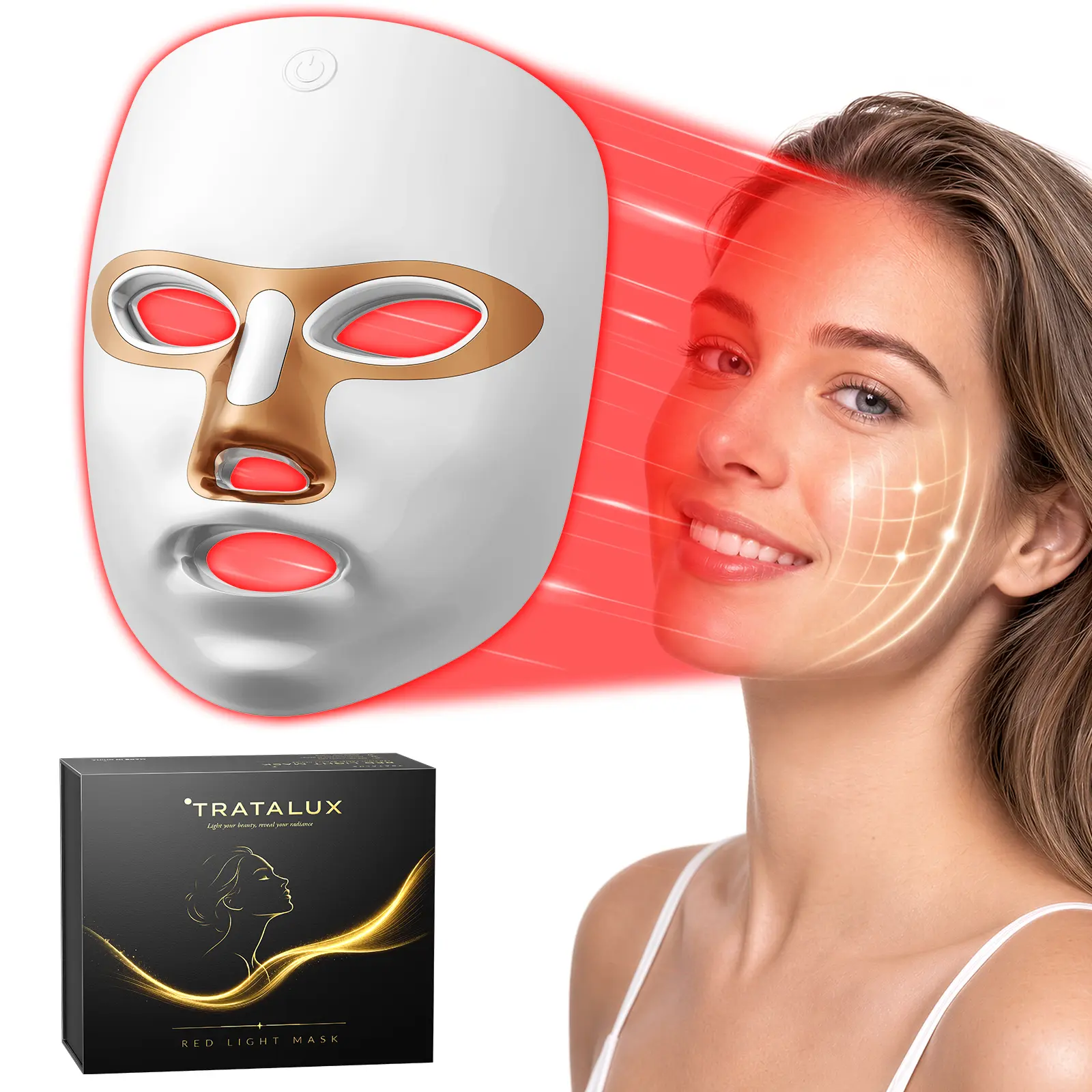 Tratalux LED Facial Mask for At-Home Skincare and Party Gift, Cosmetic LED Light Therapy Mask with Multiple Color Modes, Touch Control & Adjustable Straps, 10–15 Min Sessions