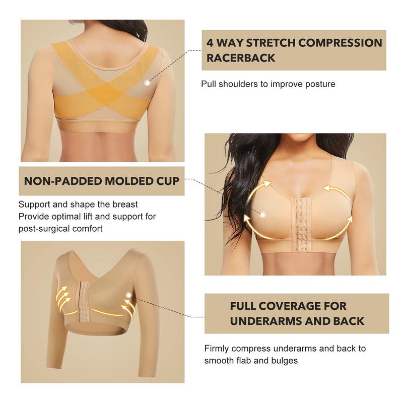 FeelinGirl Arm Shaper for Women Post Surgery Arm Lipo Compression Sleeves Slimming Arm Front Closure Shapewear Bras Women