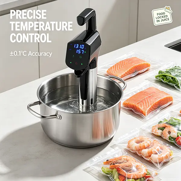 1100W Sous Vide Immersion Circulator Precision Cooker with LED Digital Touch Screen, Steel+ABS Build, ±0.1°C Accuracy, 1-Hand Secure Clamp, Temp & Timer Control, Water Circulation, Compact Professional Kit for Home Chefs, Led Screen