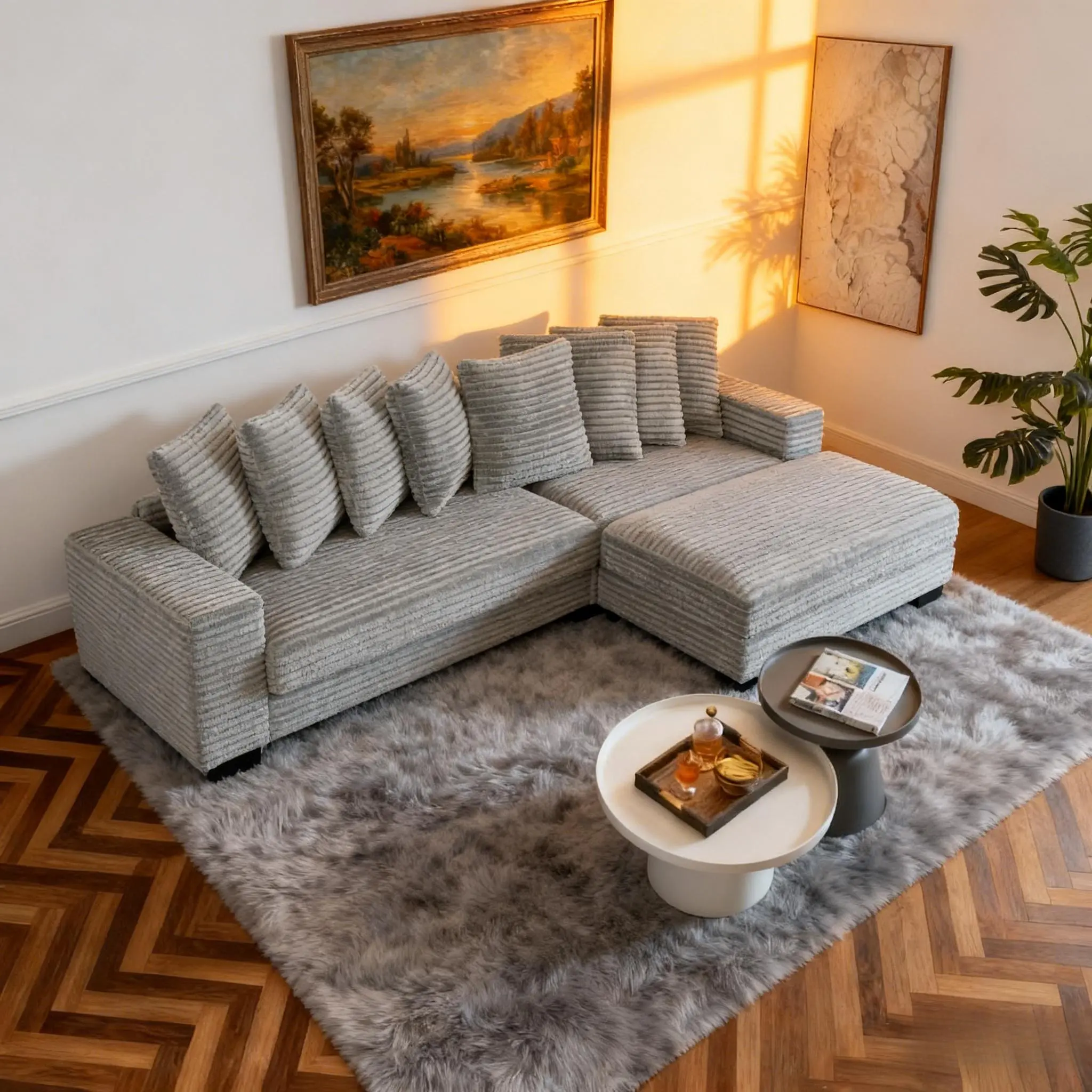 Gray + Wood + Modern + 3 Seat Right Chaise Daybed