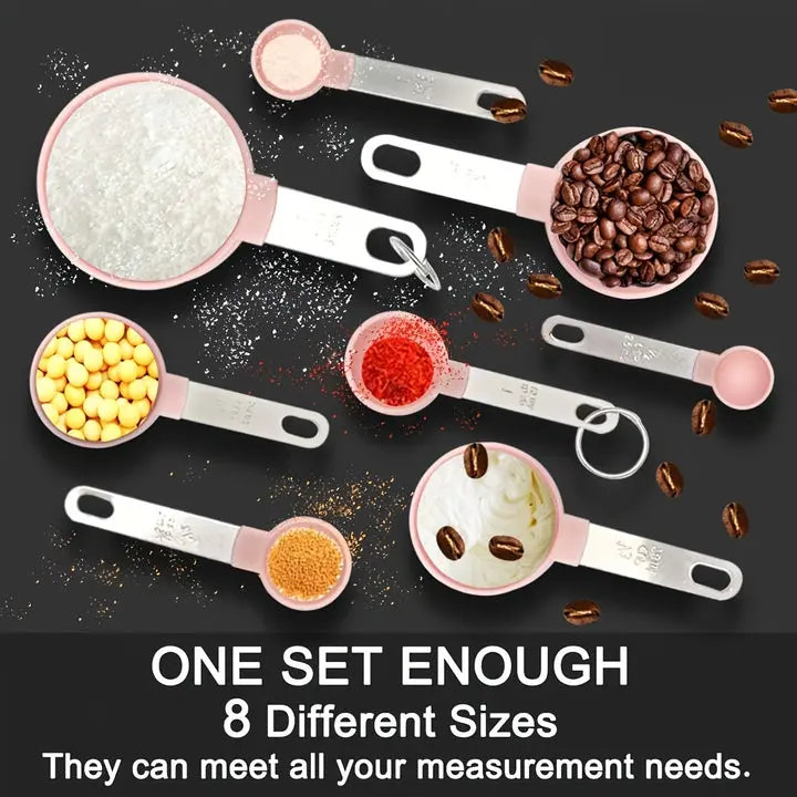 8pcs Stainless Steel Measuring Cup and Spoon Set with Handles, Kitchen Utensils for Cooking Prep, Various Cups/Spoons Measure Tool Pack