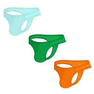 3PCS-Men's Backless G-String Thong with Easy-Access Pouch - Solid Color Lifting Bikini Briefs.