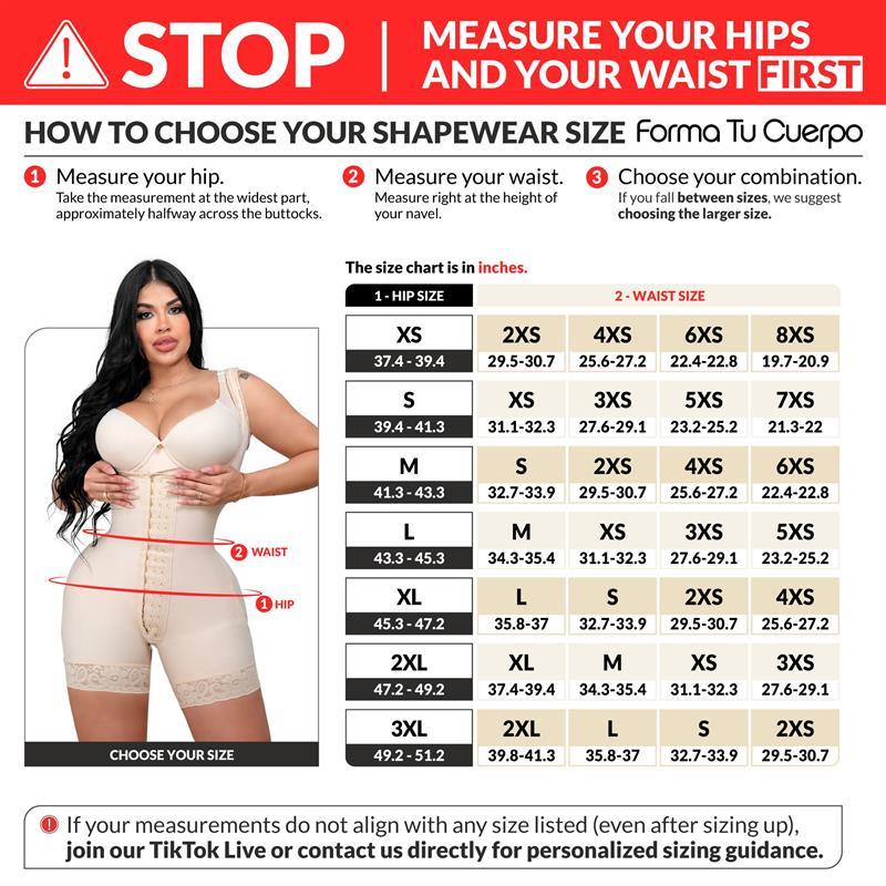 BBL Mid Thigh Bodysuit With Bra High Compression / Runs Small •High Compression / Runs small •3 Compression Hook Levels • Perineal Zipper • Black (One Size for Hips and another for Waist) (LUXBBL-293)