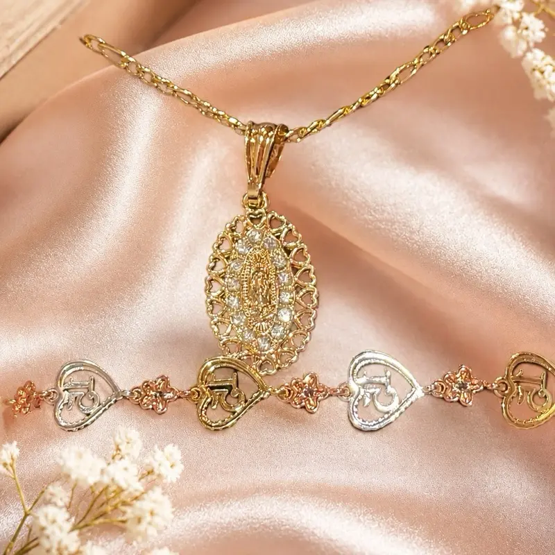 Quinceañera 3 piece jewelry combo Necklace, Pendant and Bracelet