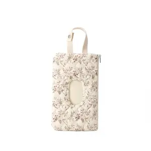 1Pc Hanging Floral Wet Wipes Bag - Beige All Over PrintTextured Pattern Lightweight Portable Tissue & DiaperOrganizer for Strollers Travel Friendly Storage Pouch for DailyUse