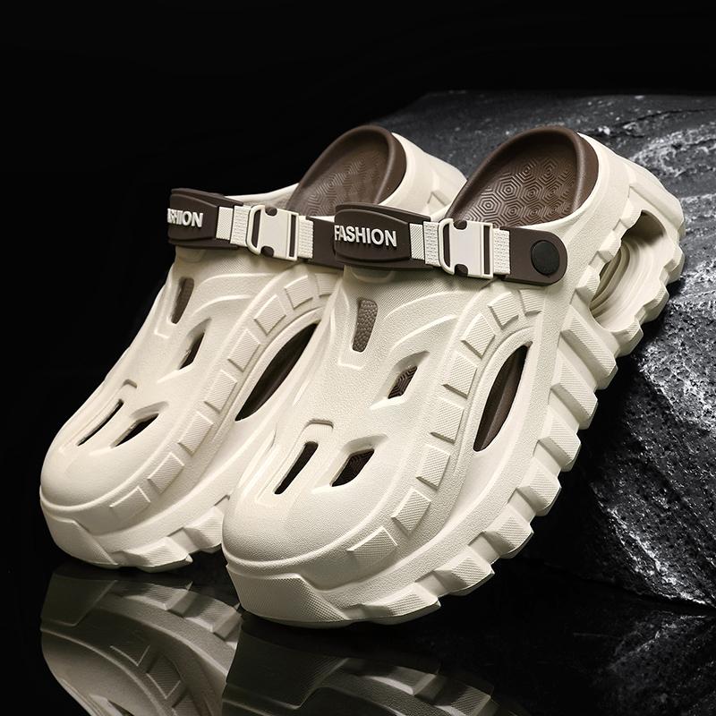 Men's Summer Slippers Outdoor Teenagers Thick Sole Height Increasing Driving Dual Use Closed Toe Cool Hollow Shoes