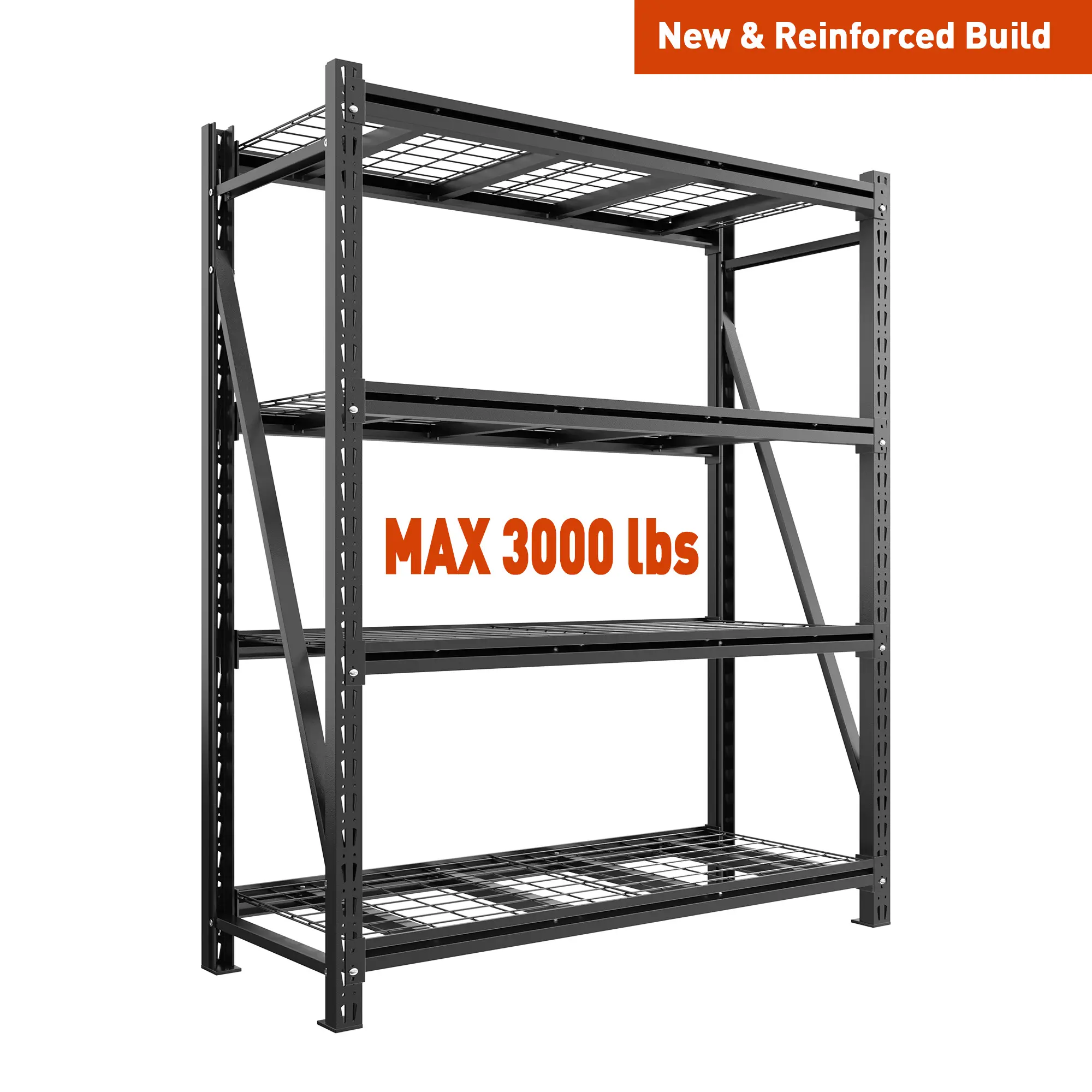 Raybee Heavy-Duty 60"/51.5" Wide Garage Shelving 3000LBS Upgraded Heavy-Duty Storage Shelves Adjustable Industrial Shelving Large Metal Utility Shelf for Garage Warehouse Basement Shop, 72" Tall , Black #TikTokShopBackToSchool