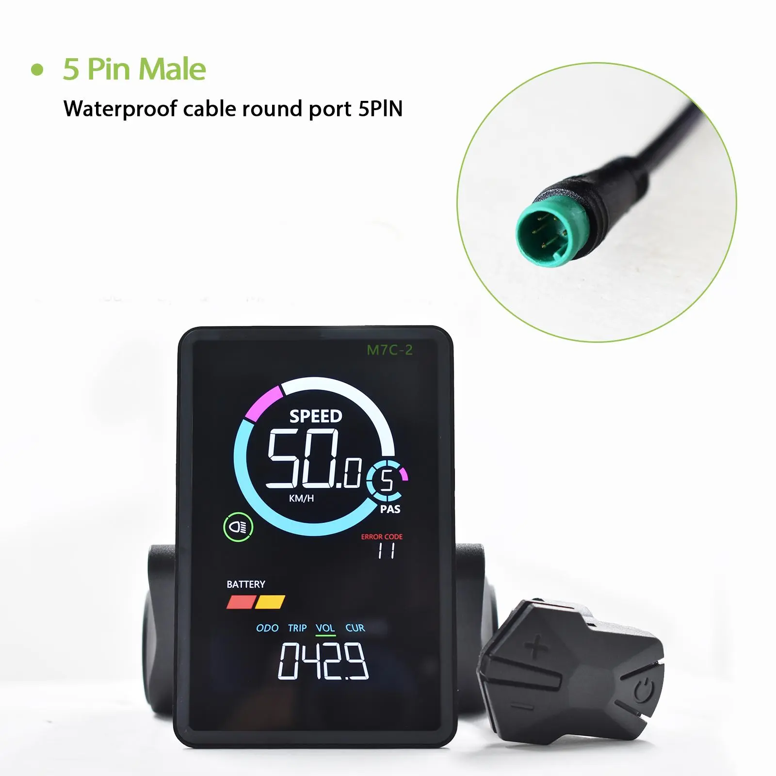 M7C-2-5PIN – Smart E-Bike LCD, PAS Speed Odometer Meter, Waterproof 5-Pin Male Cable Round Port for Enhanced Performance fat tire ebike