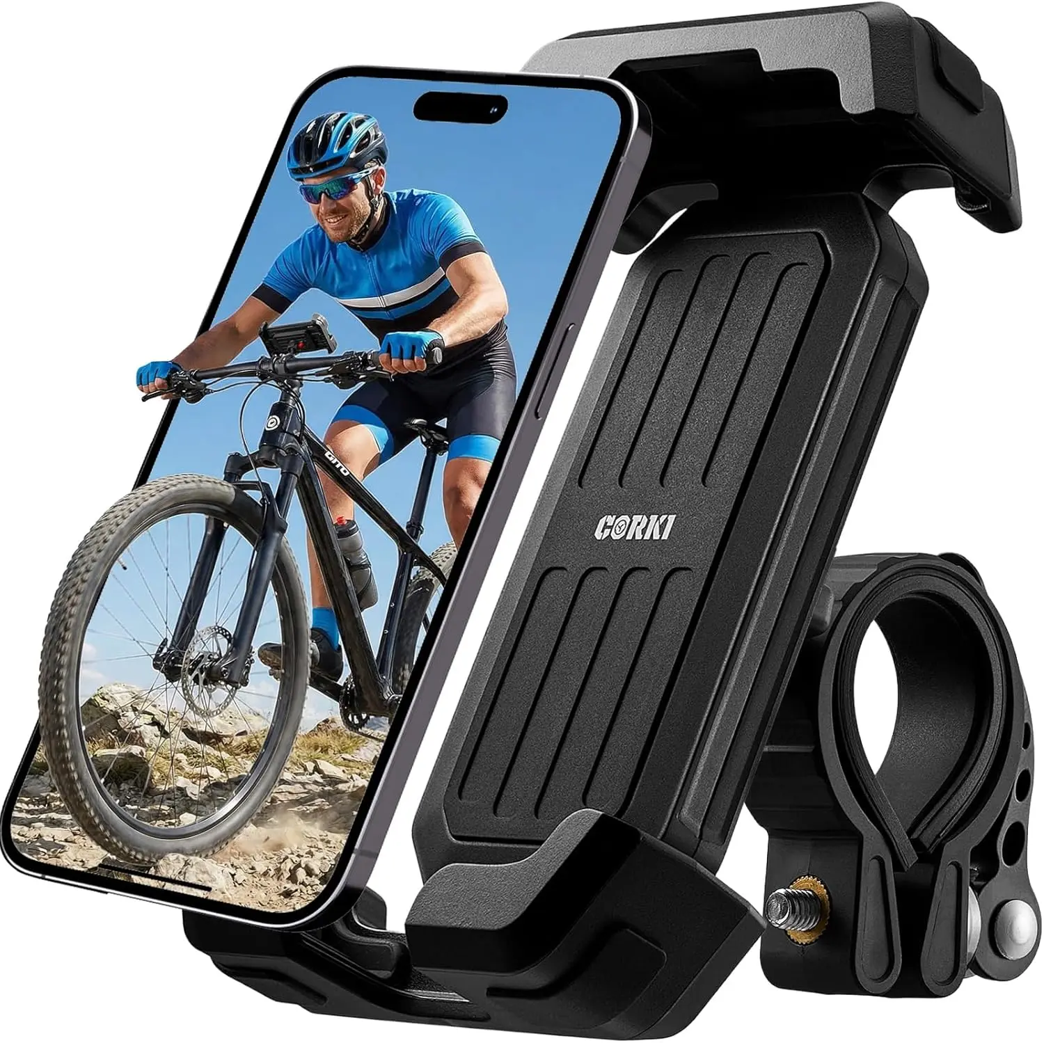 Universal Bike Phone Holder, Heavy-Duty Motorcycle Mount with 360-Degree Rotatable Secure Lock, Handlebar Cradle Accessories for Bicycle & Ebike, Holder Mount Bike Pack Accessories, Mount Bike Pack Accessories
