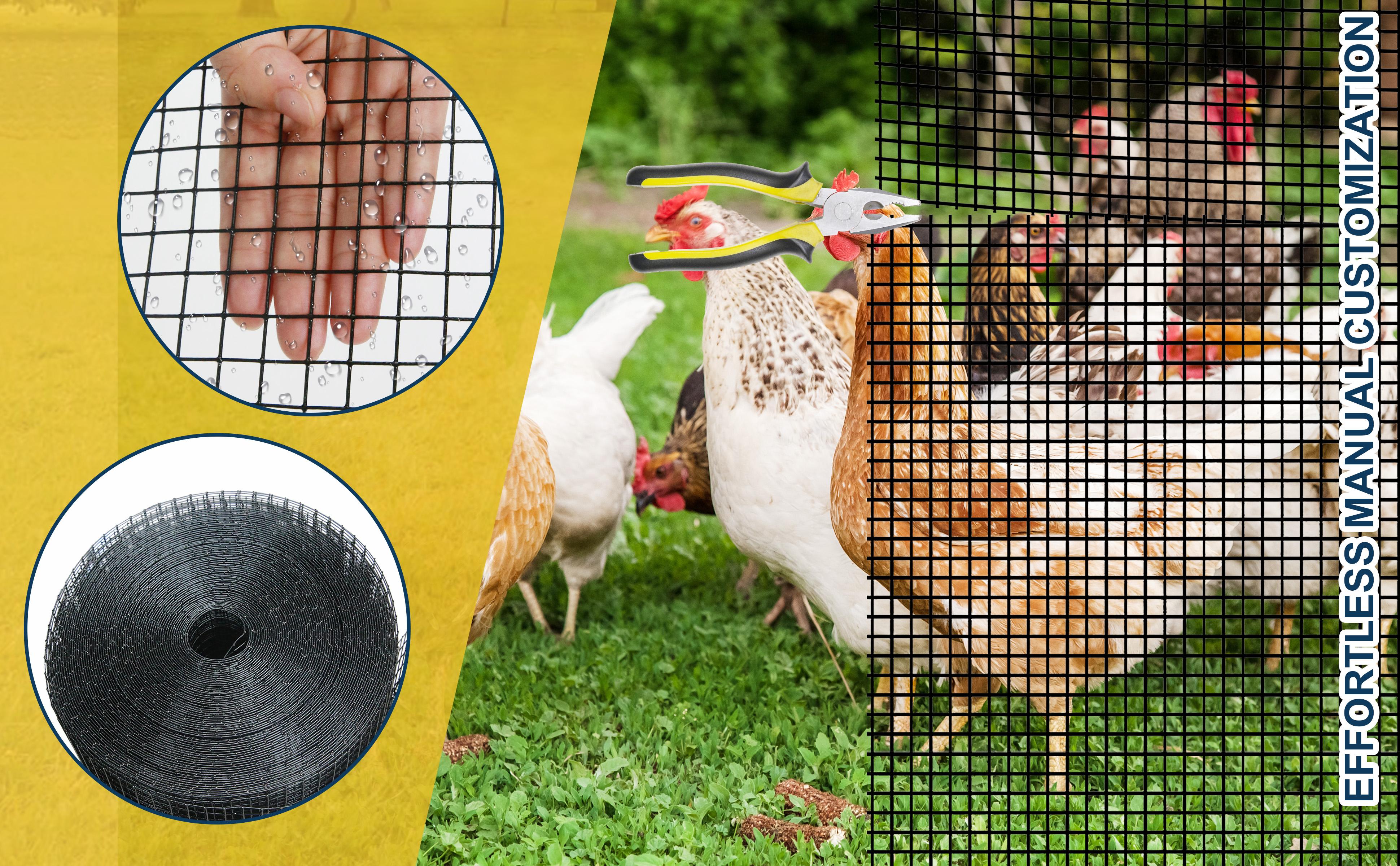 Hardware Cloth, 1/2 Inch 48" x 100 ft Black Vinyl Metal Mesh Roll, 19 Gauges Chicken Wire Fence Roll, Welded Wire Fencing PVC Coated Wire Fence Rolls for Chicken Coop, Poultry