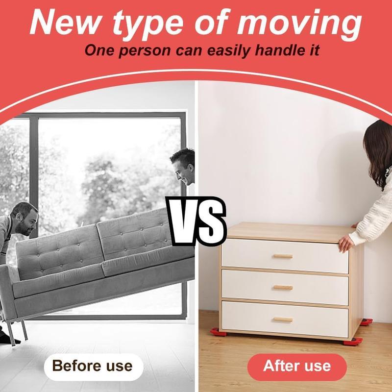 Heavy Duty Furniture Lifter with 4 Sliders for Easy Moving Adjustable Height Load Capacity 600lbs Per Wheel Red & Yellow Ideal for Couches Beds stick flooring rotation