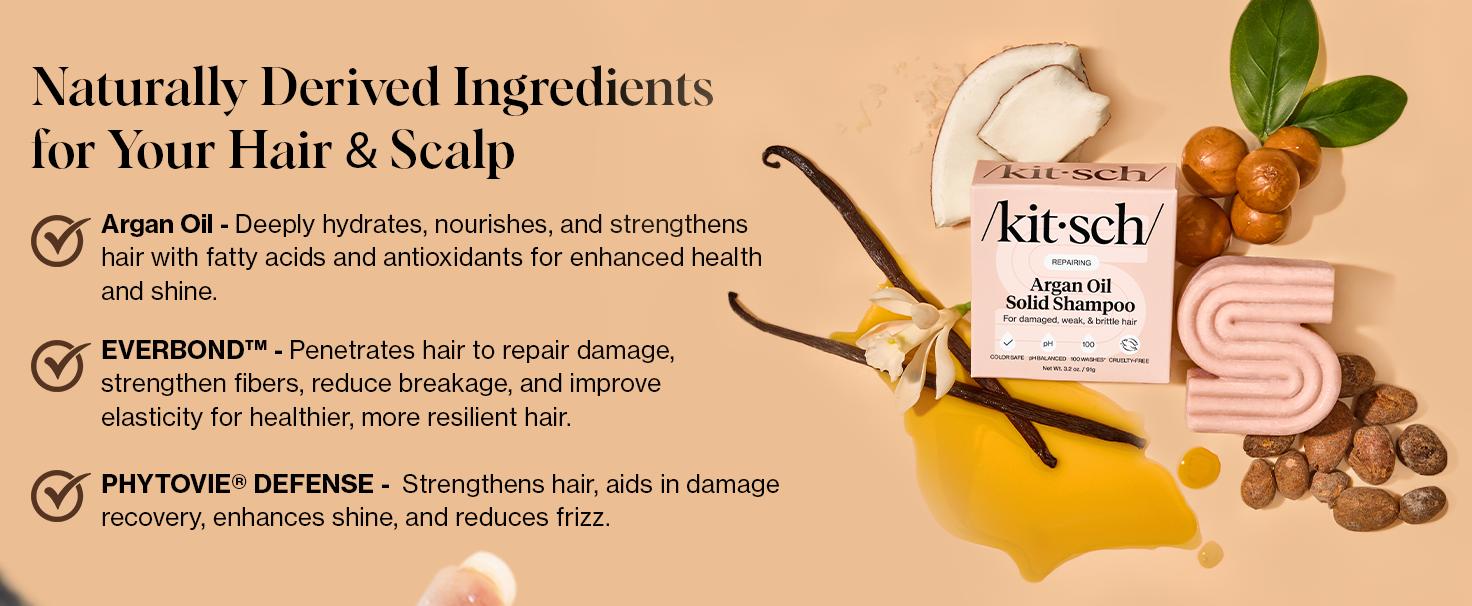 Kitsch Argan Oil Solid Shampoo Bar – Vegan, Natural, Made in USA, Paraben & Sulfate-Free, Repairs Damaged, Weak, Brittle Hair, 3.2 oz Kitsch Argan Oil Solid Shampoo Bar – Vegan, Natural, Made in USA, Paraben & Sulfate-Free, Repairs Damaged, Weak, Brittle Hair, 3.2 oz