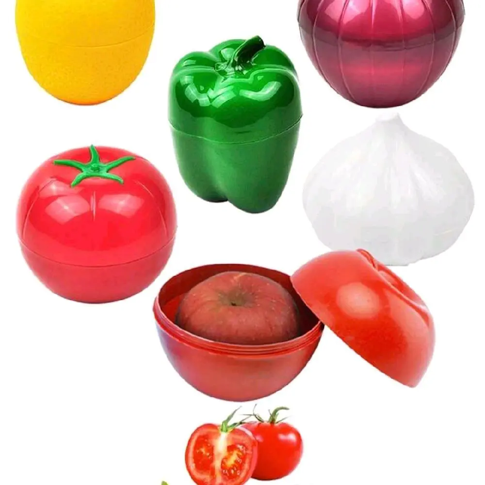 6pcs Fruit & Vegetable Shapes Food Savers - Multipurpose Plastic Storage Containers, Frozen Containers, Flip Top, Hand Wash, No Electricity Needed - Fruit & Vegetable Shaped Kitchen Preservation Boxes