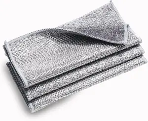 3 Pcs New Upgrade Non Scratch Wire Dishcloth, 2-Layer Super Absorbent Bamboo Charcoal Dish Cloths, Reusable Multipurpose Wire Dishwashing Rags for Wet and Dry for Dishes, Sinks, Stove
