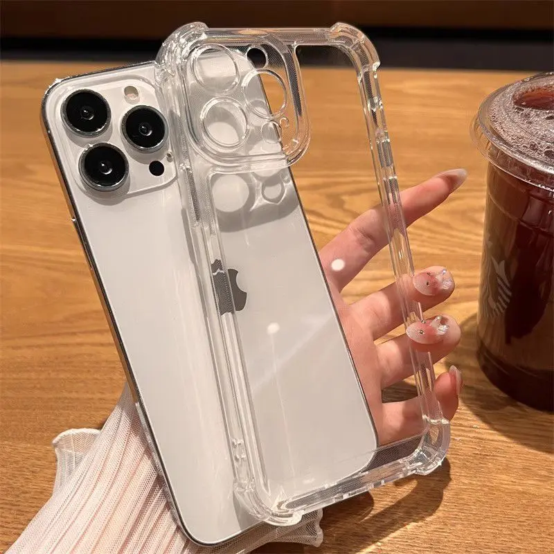 Suitable for Apple 17 Pro Max Phone Case Transparent iPhone 16 Four-Corner Airbag 13 Shockproof 12 Simple 11 Soft Case