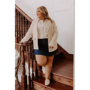 Boho Chic Crochet Blazer in Oatmeal Curves