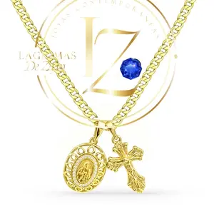 Cuban chain 3mm with virgen and cross pendants